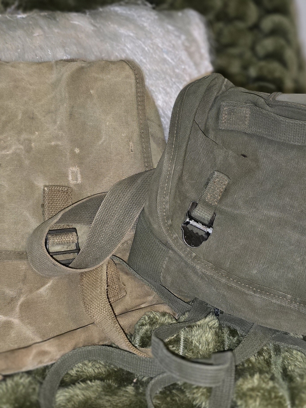 Canvas Military-Style Field Backpack in Olive and Tan